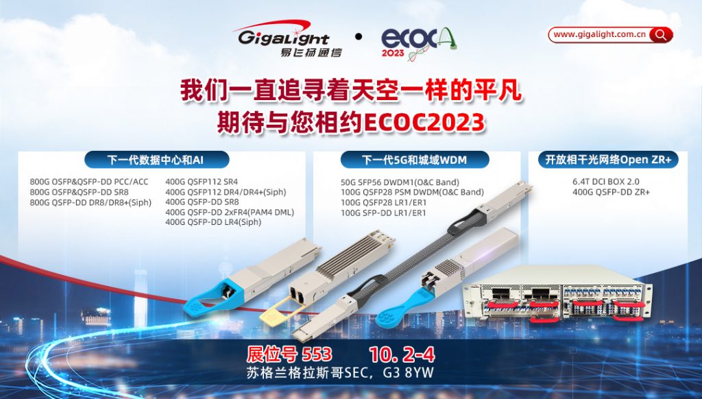 易飛揚(yáng)將于ECOC2023現(xiàn)場(chǎng)DEMO硅光400G QSFP-DD LR4光模塊插圖 易飛揚(yáng)將于ECOC2023現(xiàn)場(chǎng)DEMO硅光400G QSFP-DD LR4光模塊插圖